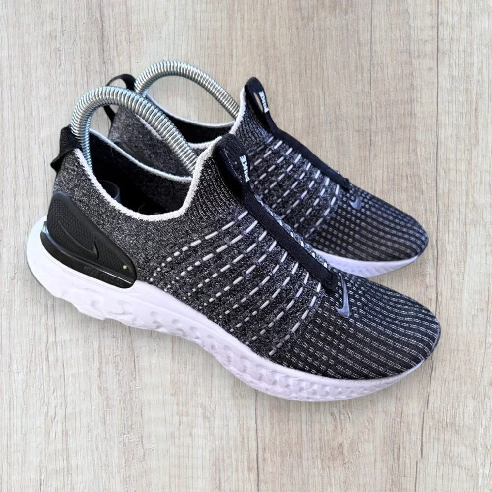 Nike React Phantom Run Flyknit Running Shoes Black Gray Slip On Womens 7 Sneaker